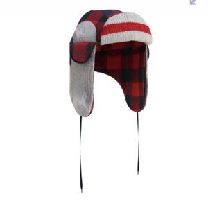 NEW - POOK Beaver Hunter Hat - Red Plaid Reversible Fleece Bomber Style Trapper